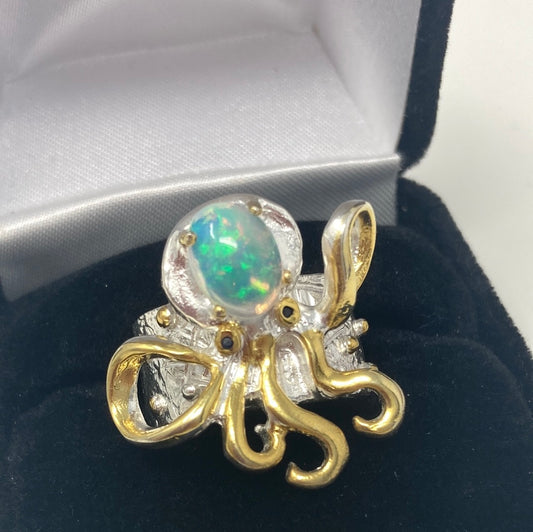 Genuine Fiery Opal Octopus Ring