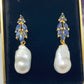 Genuine Sapphire & Baroque Pearl Earrings