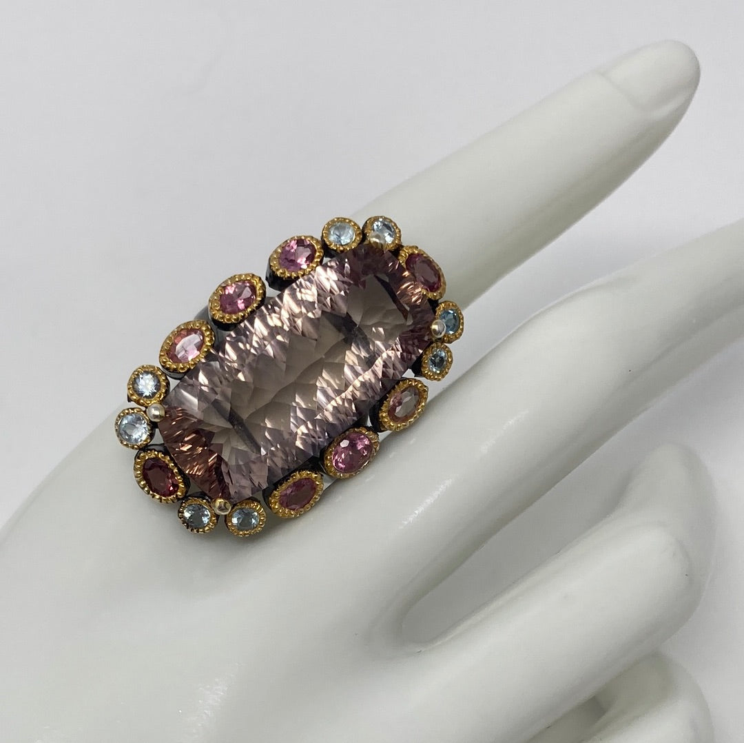 Natural 38 CTW Genuine Ametrine & Tourmaline Ring