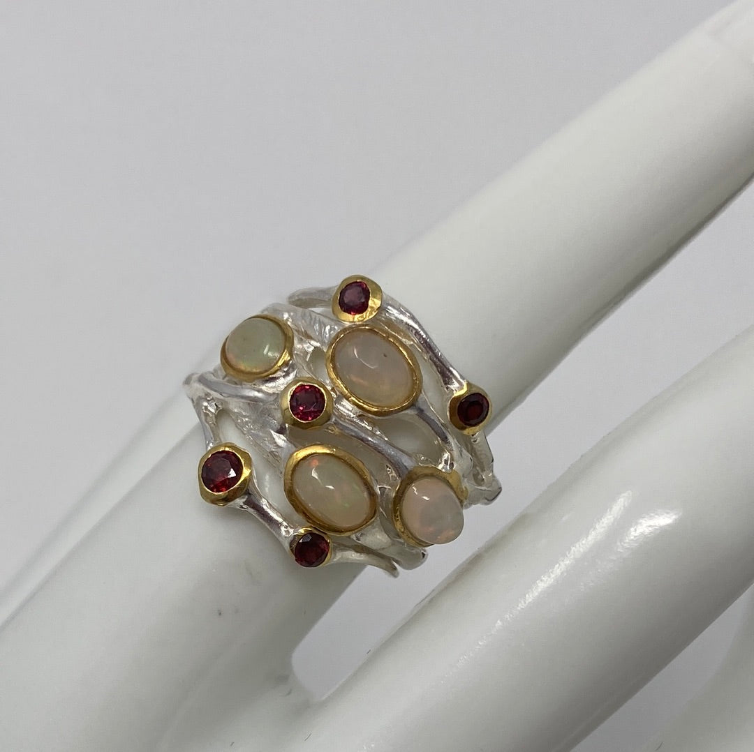 Fabulous Genuine Opal and Garnet Band Ring Band Ring