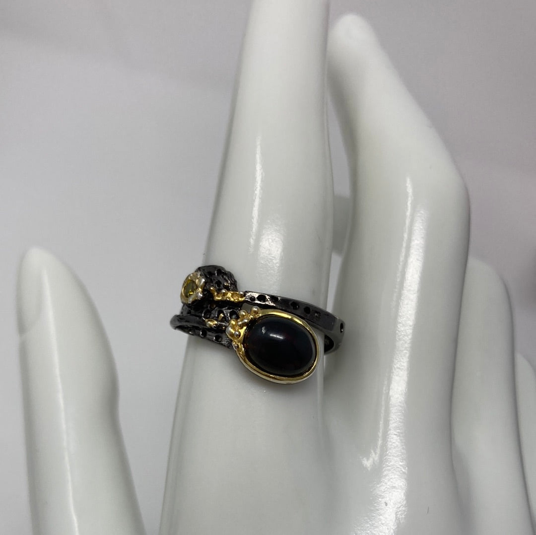 Genuine Black Opal Contemporary Ring