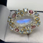 Marvelous Genuine Moonstone & Tourmaline Ring