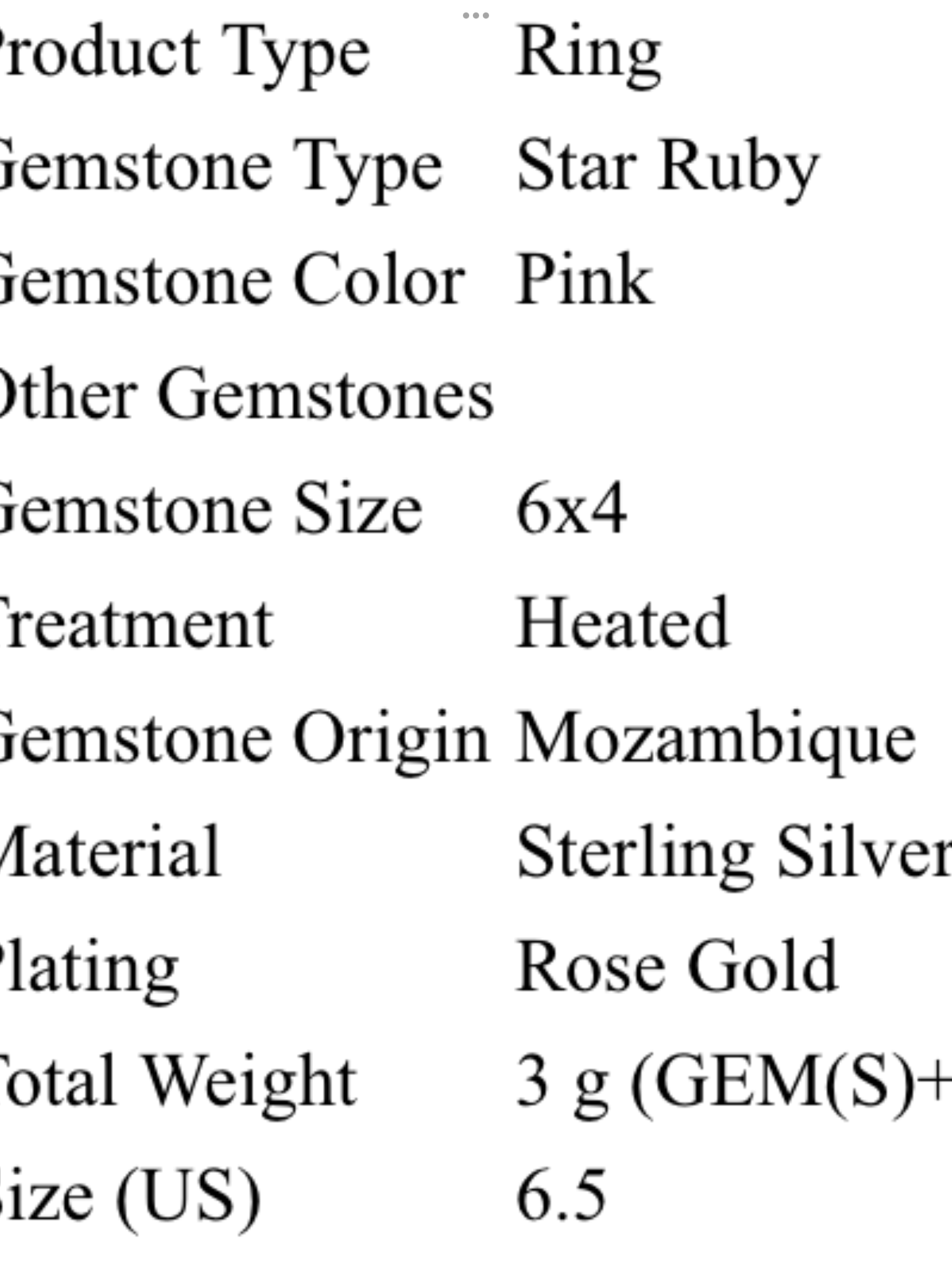 Genuine Star Ruby Ring