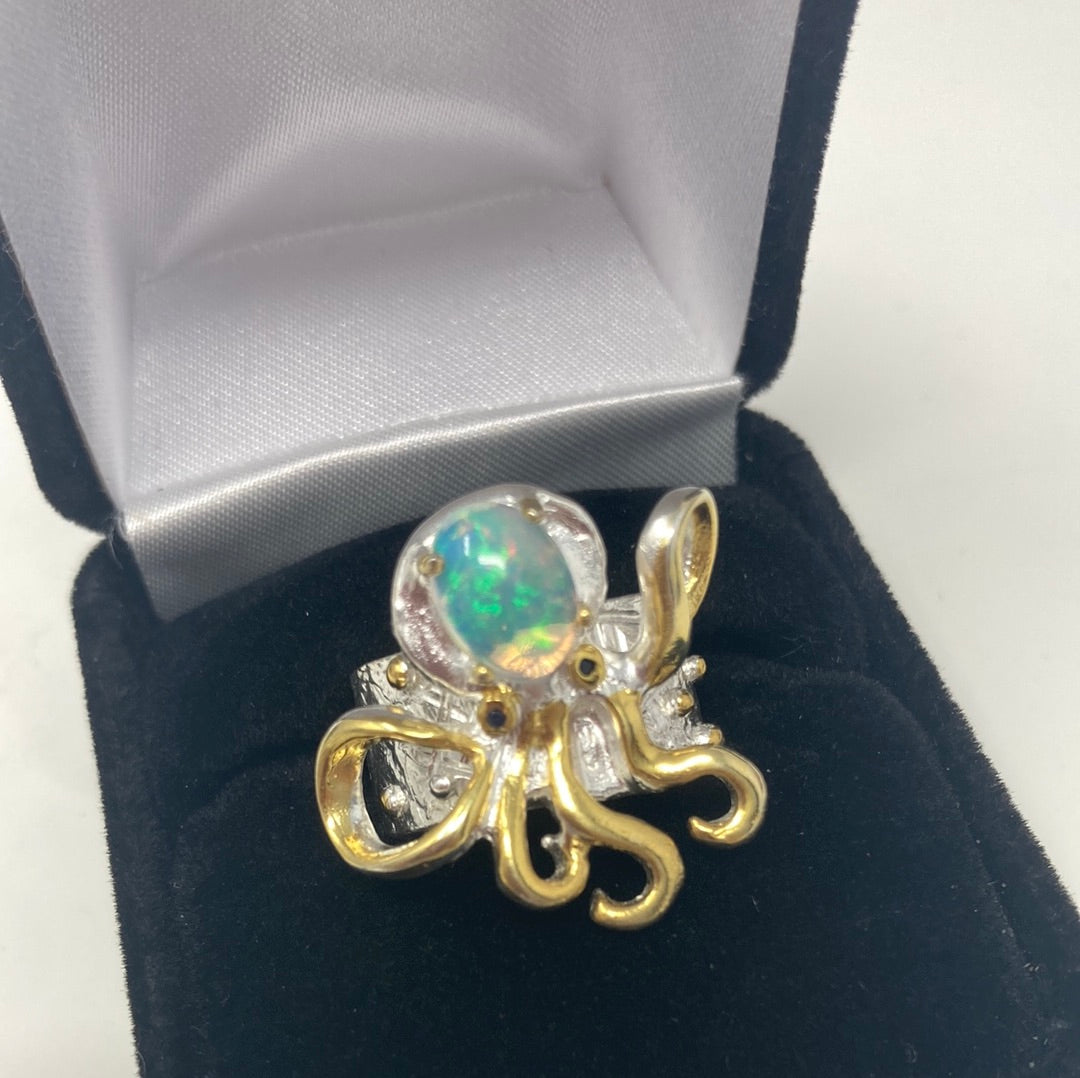 Genuine Fiery Opal Octopus Ring