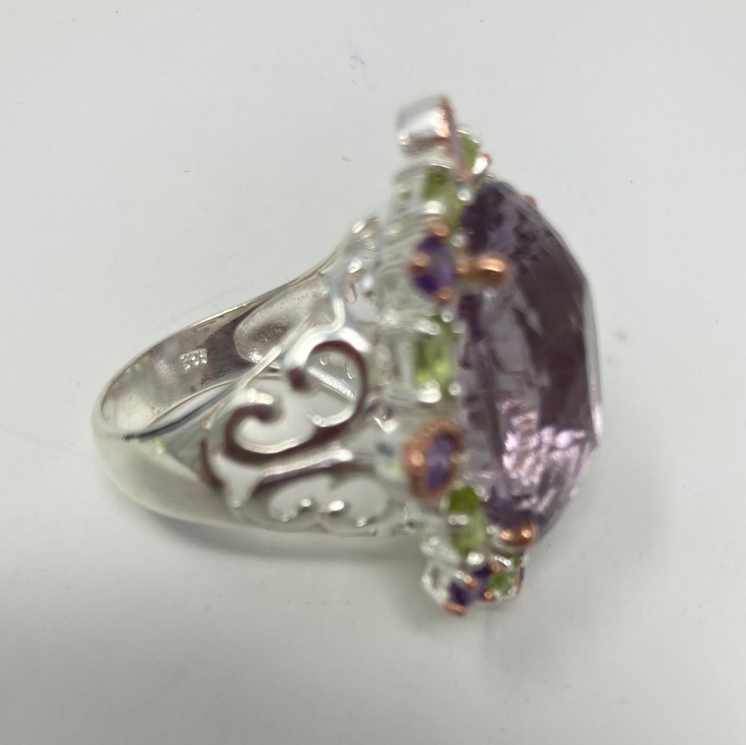 Magnificent Rue Du France Genuine Amethyst and Peridot Ring