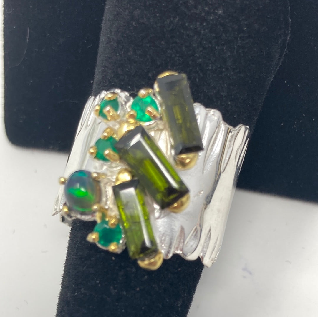 Incredible Genuine Tourmalines & Opal Ring