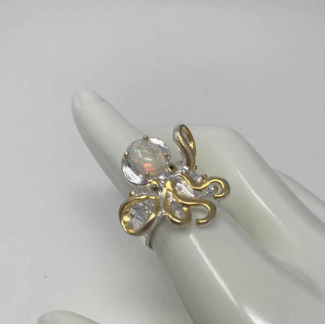 Genuine Fiery Opal Octopus Ring