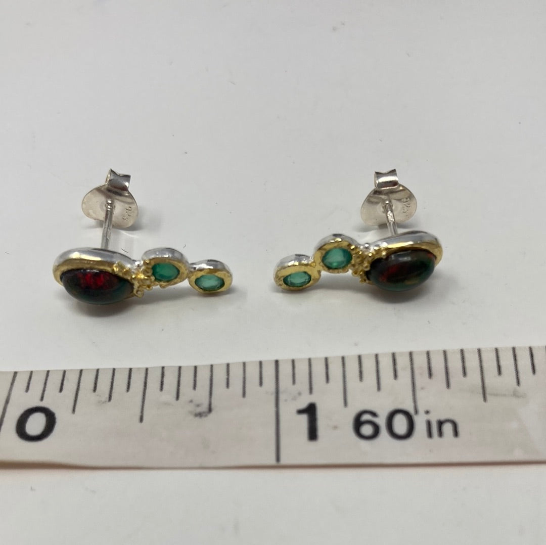 Genuine Black Opal and Green Onyx Earrings