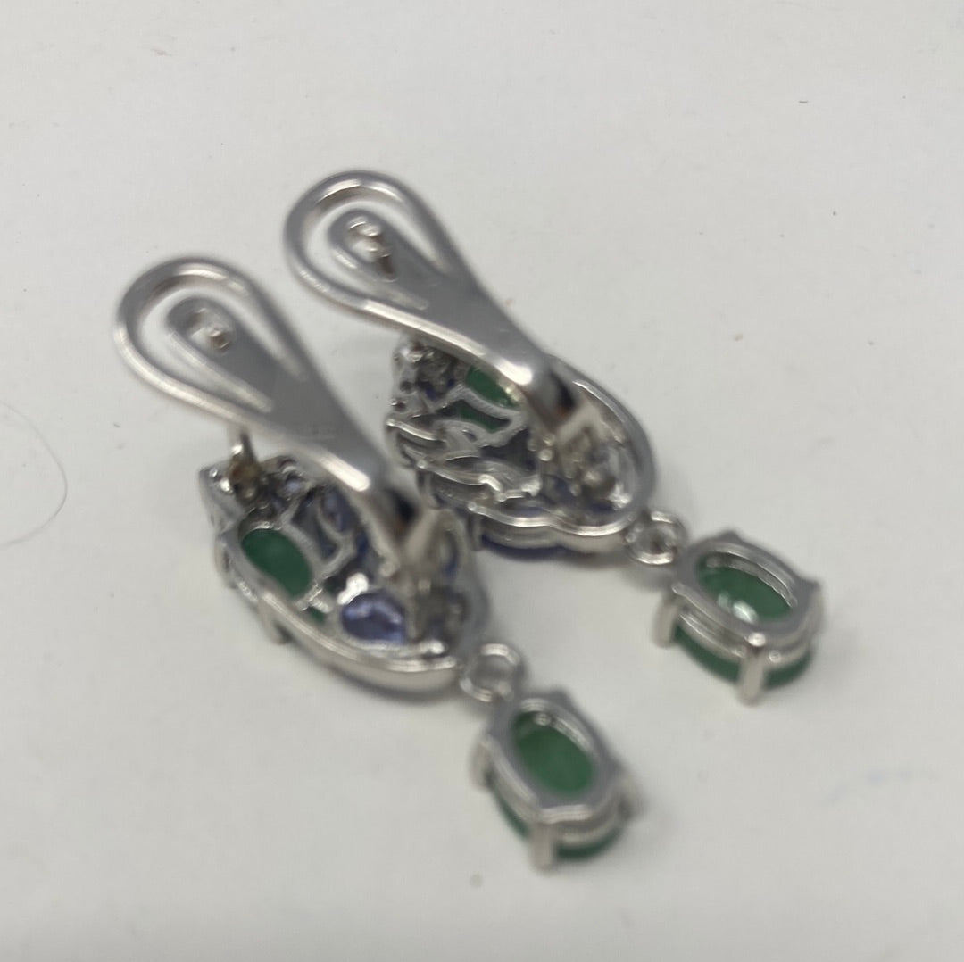 Genuine Emerald & Tanzanite Earrings