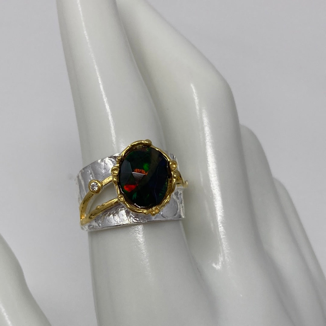 Genuine Natural Black Opal Ring