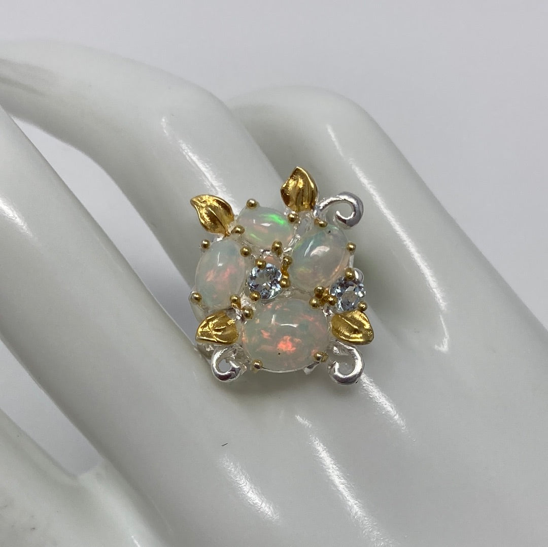 Exquisite Genuine Opal Flower Ring