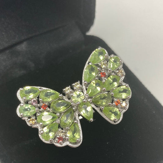 Genuine Peridot & Sapphire Butterfly Ring