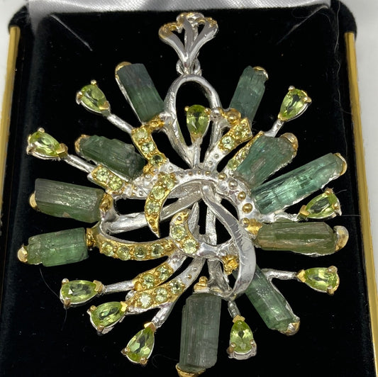 Explosion Of Genuine Tourmalines & Peridot Pendant