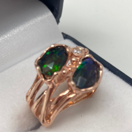 Rare Unusual Faceted Genuine Black Opal Ring