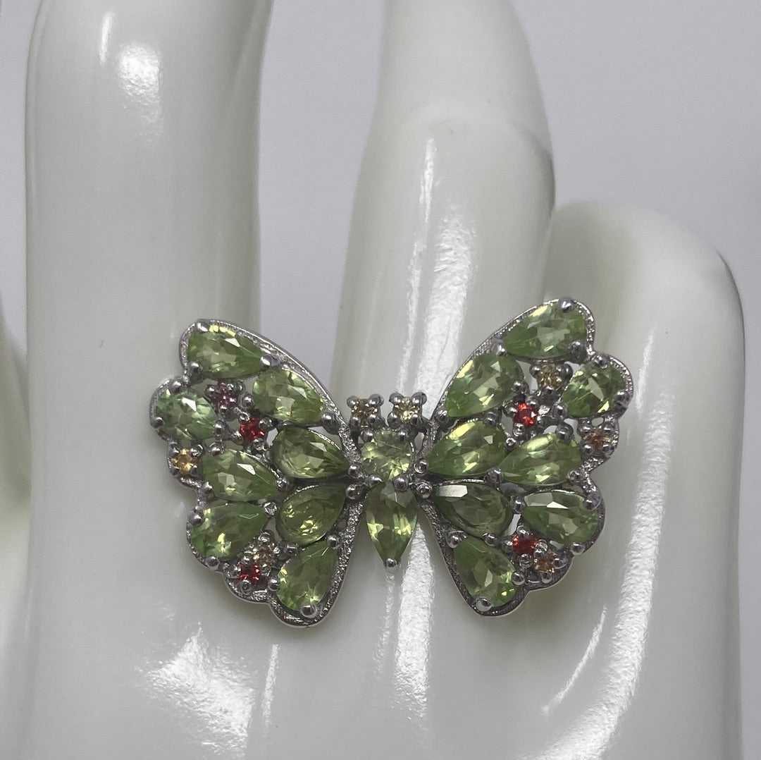 Genuine Peridot & Sapphire Butterfly Ring