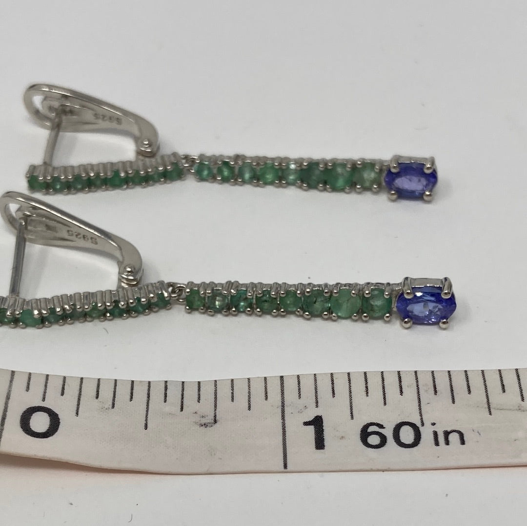 Elegance In Genuine Emerald & Tanzanite Earrings