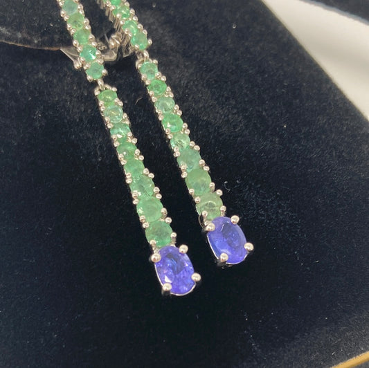 Elegance In Genuine Emerald & Tanzanite Earrings