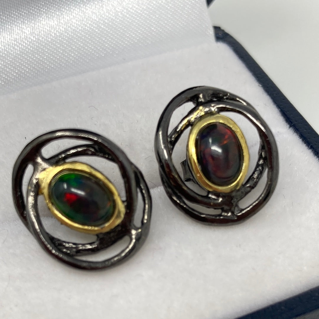 Genuine Black Opal Earrings