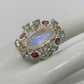 Marvelous Genuine Moonstone & Tourmaline Ring