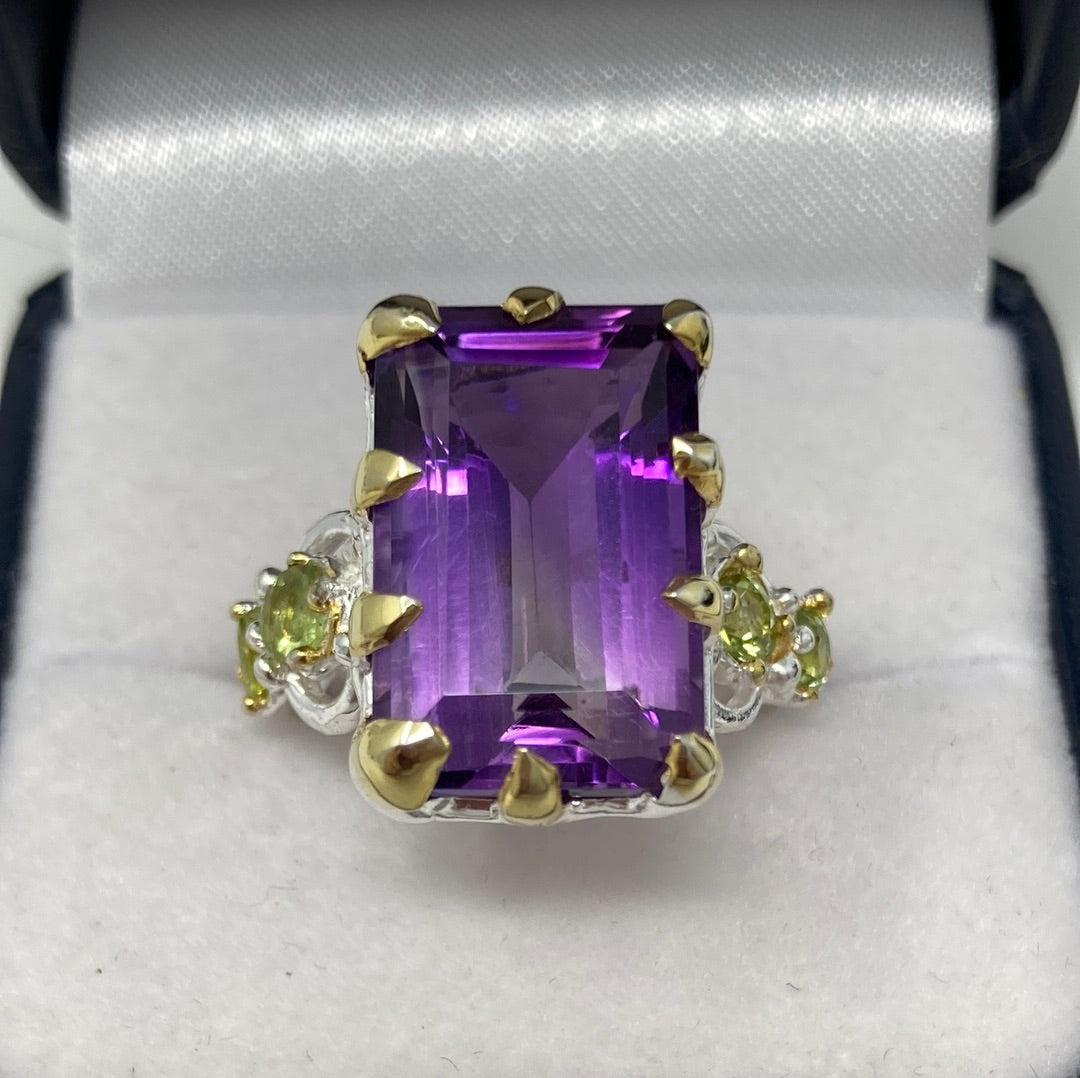 Emerald Cut Genuine 17 CTW Amethyst Ring