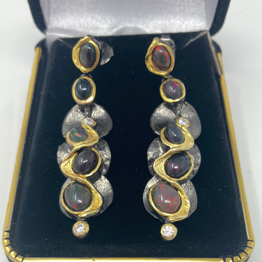 Alluring  Genuine Black Opal Earrings