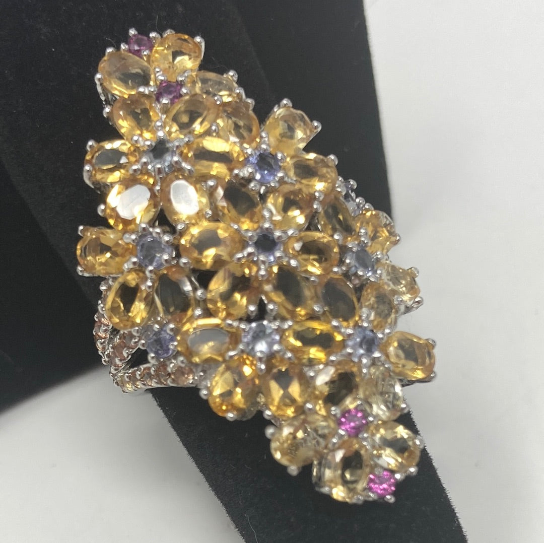 Incredible Citrine, Tanzanite, Garnet & Sapphire Bouquet Ring