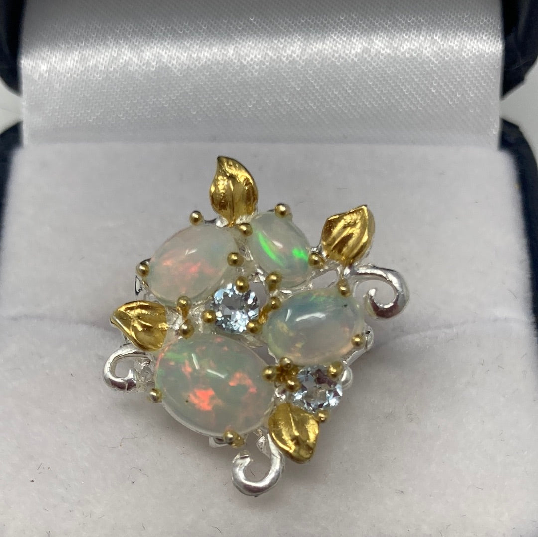 Exquisite Genuine Opal Flower Ring