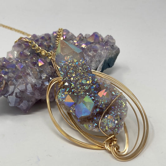 Incredible Aqua Aura Crystal Necklace Artist Original