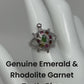 Genuine Emerald & Rhodolite Garnets Turtle Ring