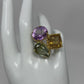 Hold For Victoria Custom Designed Triad Of Genuine Amethyst, Golden Citrine & Green Amethyst Ring