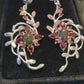 Genuine Black Opals & Garnet Earrings