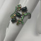 Genuine Black Opals & Emeralds & Tsavorsite Garnet  Ring