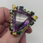 Genuine Amethyst & Black Opal Trillion Cut Ring