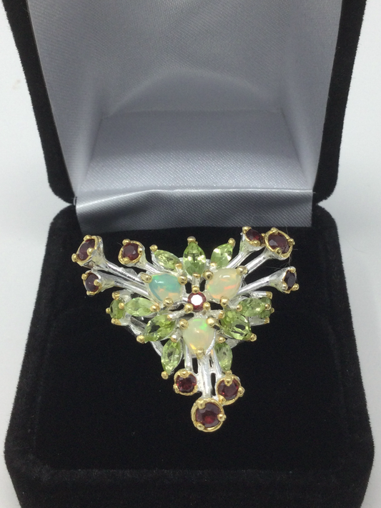 Galaxy of Opals, Garnets & Peridot Ring