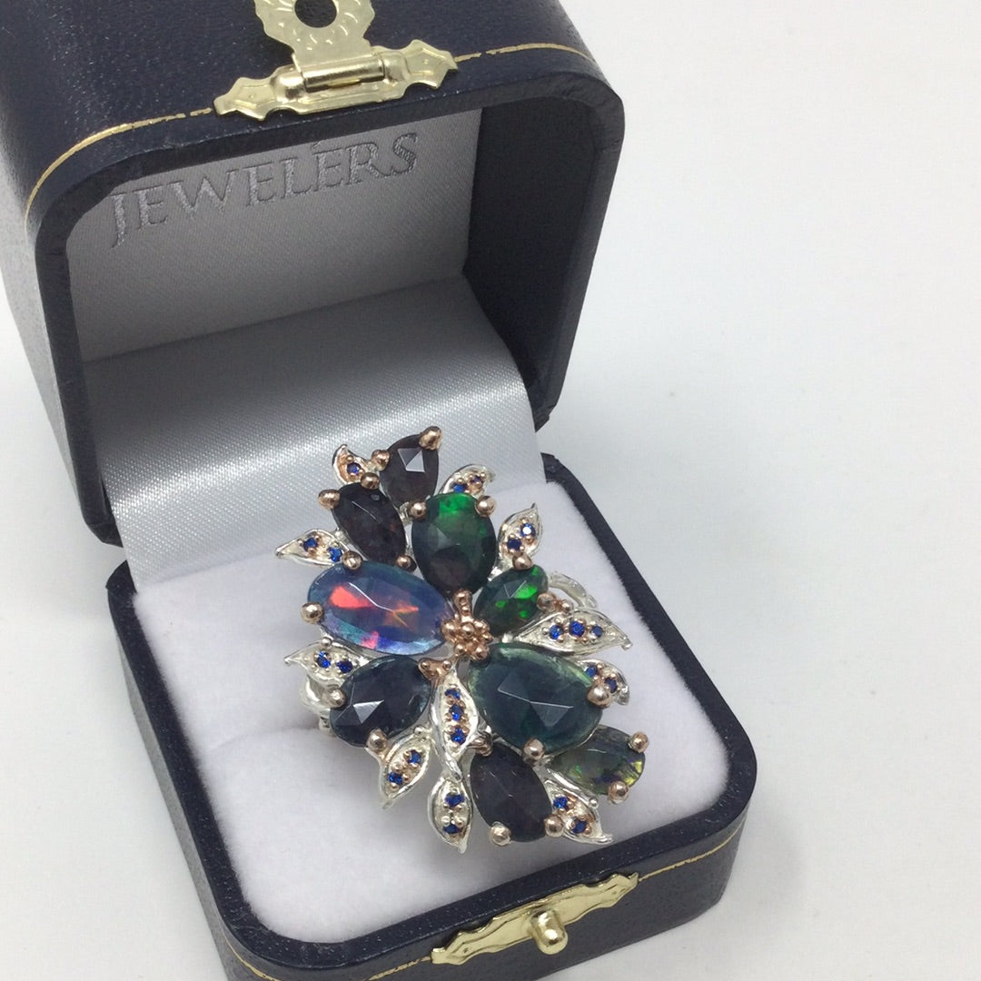 Unsurpassed Rare Genuine Black Opals Ring