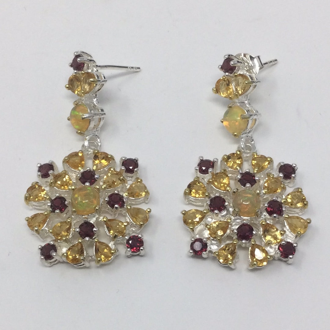 Genuine Opal, Citrine & Garnet Earrings