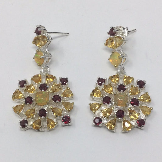 Genuine Opal, Citrine & Garnet Earrings