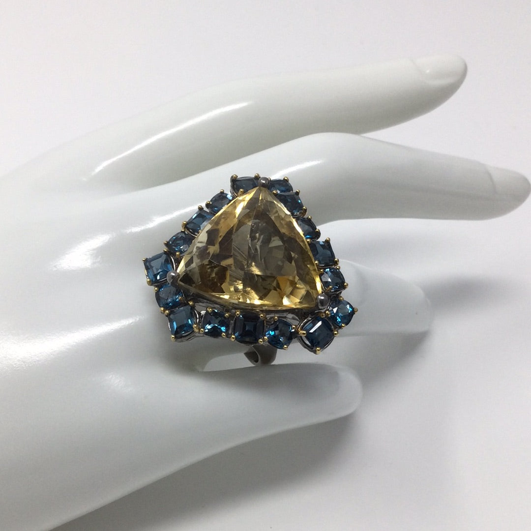 Genuine 31 CTW Trillion Cut Citrine Ring