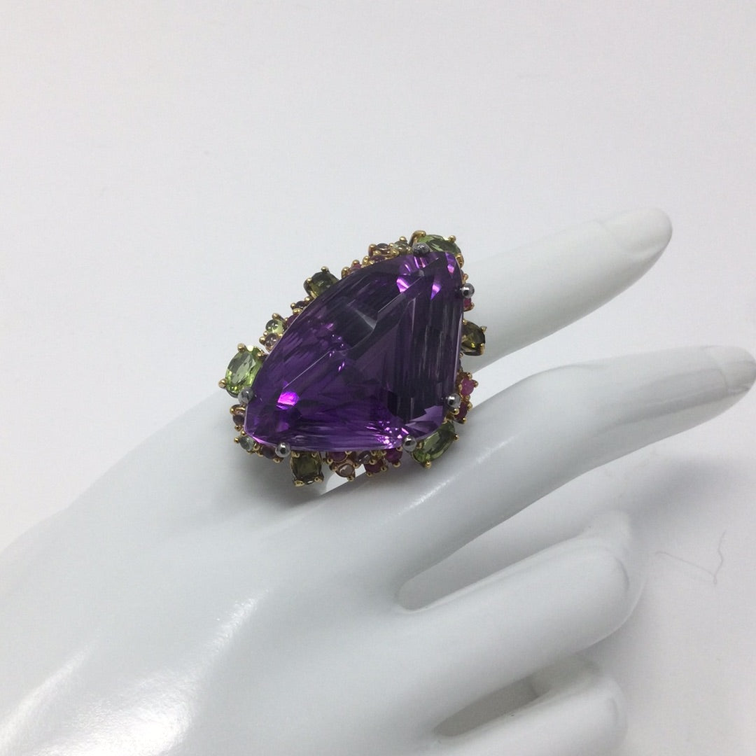 Rare Whopping 47+CTW Genuine Amethyst & Sapphire Ring