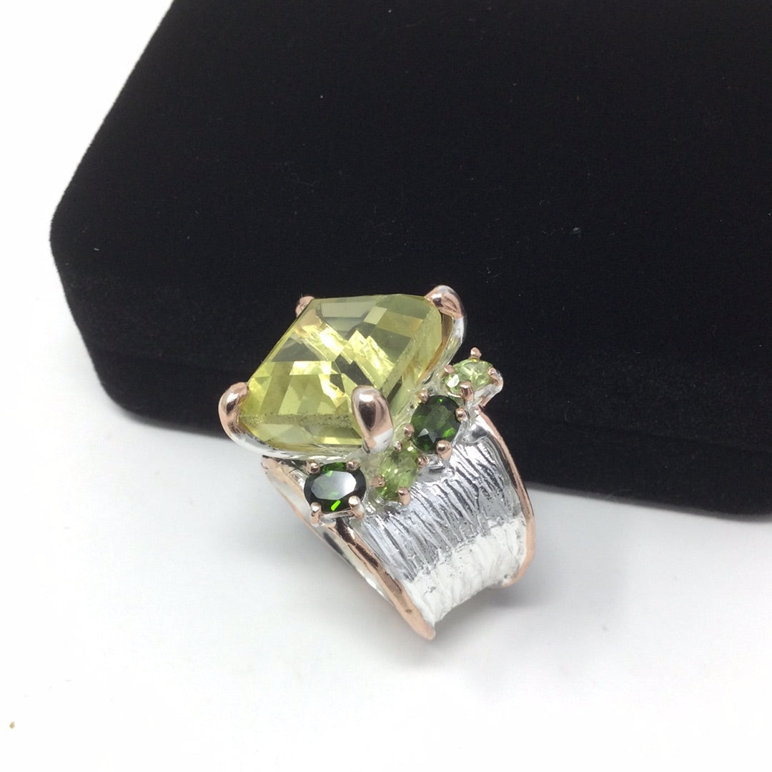 Art Moderne Lemon Quartz & Russian Chrome Diopside Ring