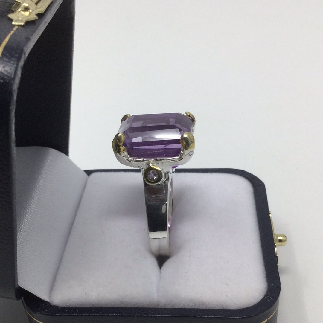 Classy Genuine Emerald Cut Amethyst Ring