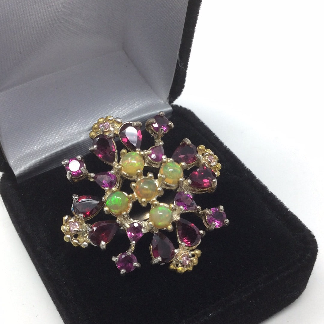 Bohemian Rhapsody Genuine Fiery Opals & Garnet Ring