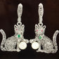 Genuine Marcasite, Ruby & Pearl Cat Earrings