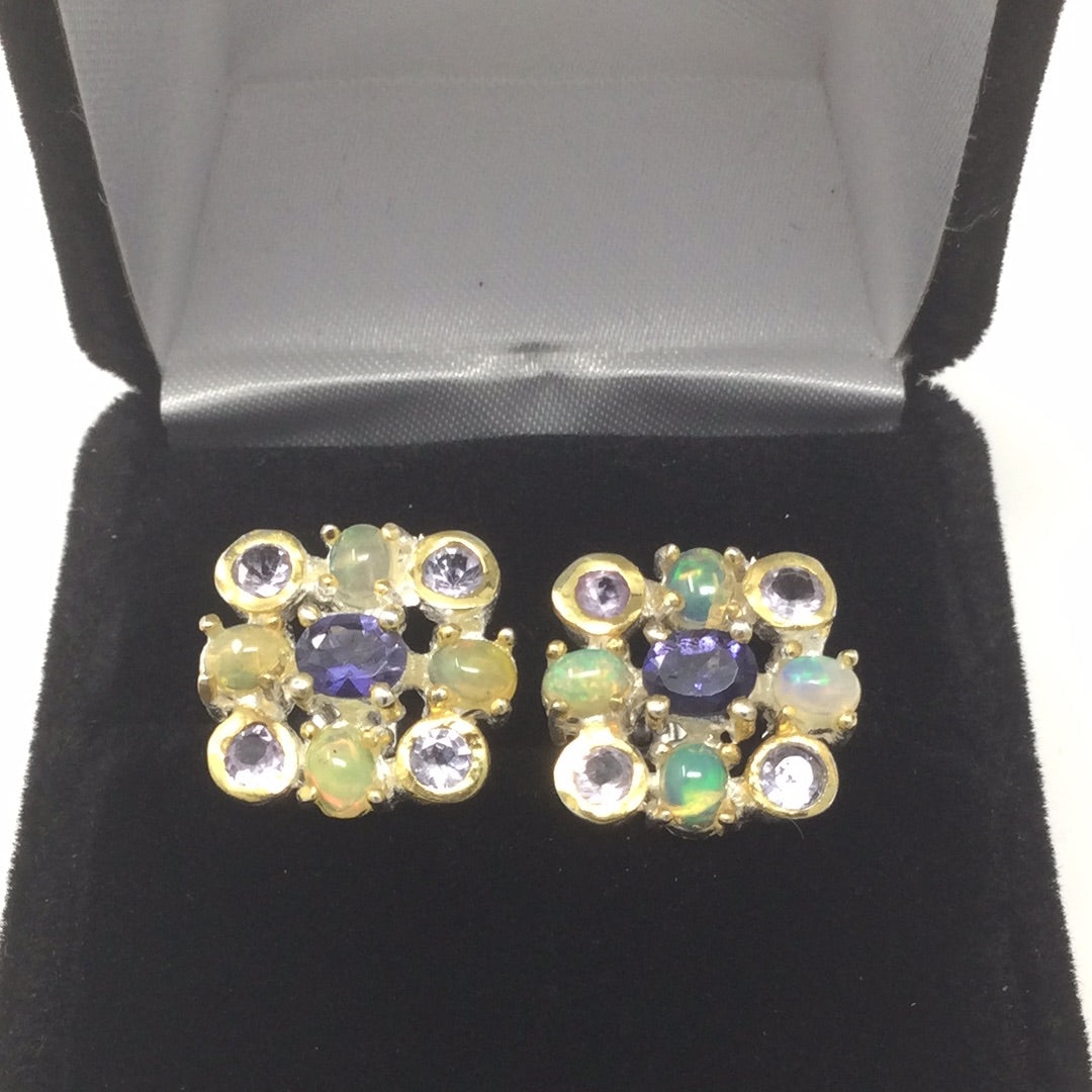 Genuine Iolites, Tanzanite & Opal Earrings