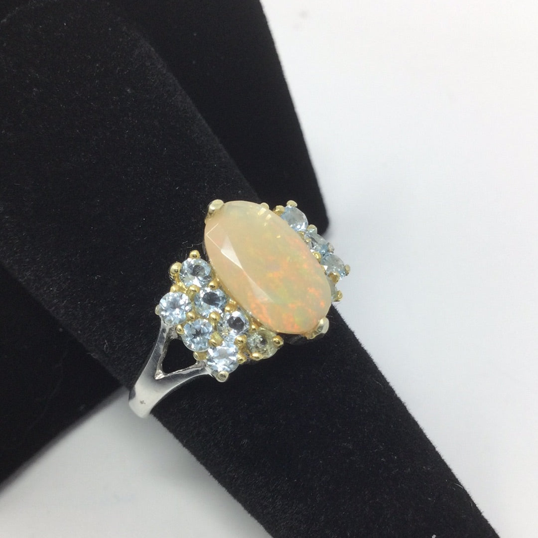 Faceted Fiery Opal and Topaz Ring