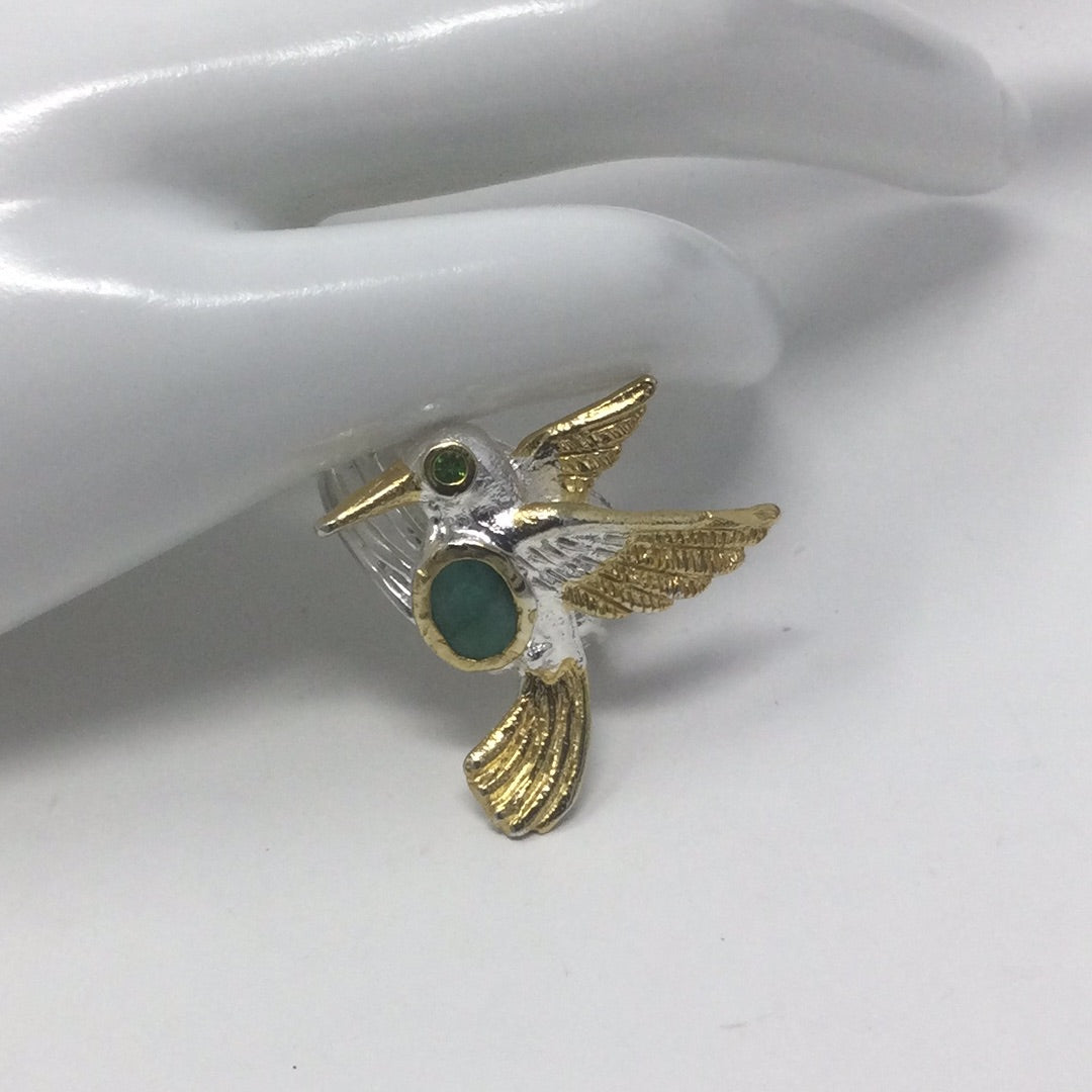 Genuine Emerald Hummingbird Ring