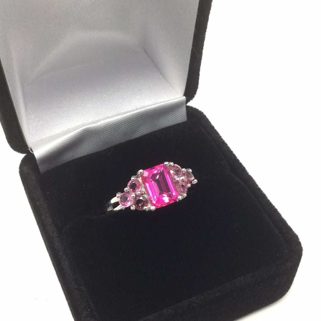 Genuine Emerald Cut Pink Topaz Ring