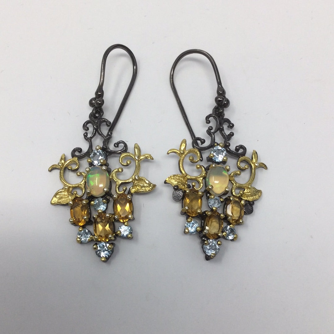 Genuine Opal, Citrine & Topaz Earrings