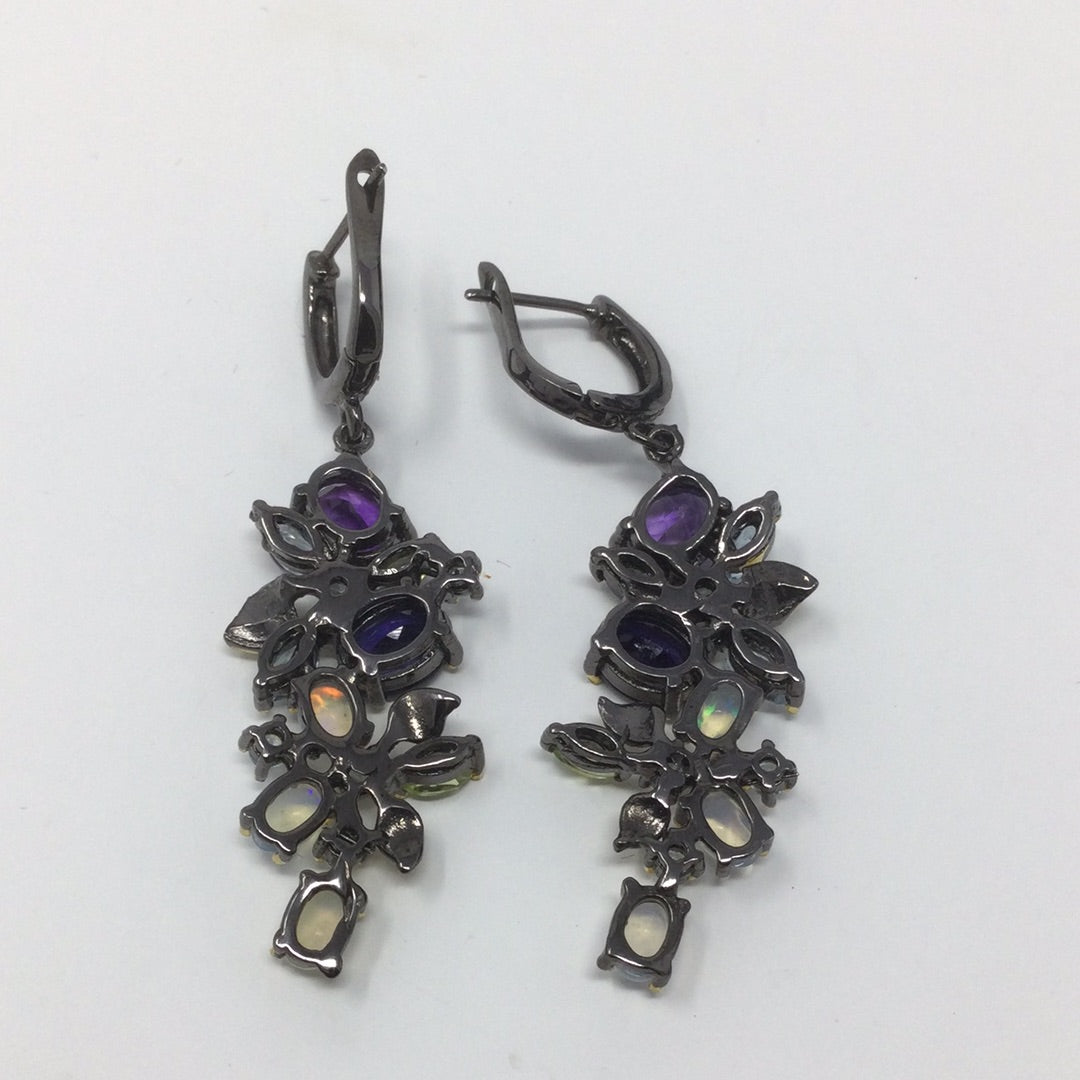 Genuine Amethyst, Iolite & Opal Earrings