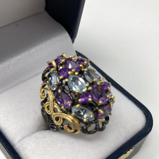 Imperial Elegance Genuine Amethyst & Topaz Ring